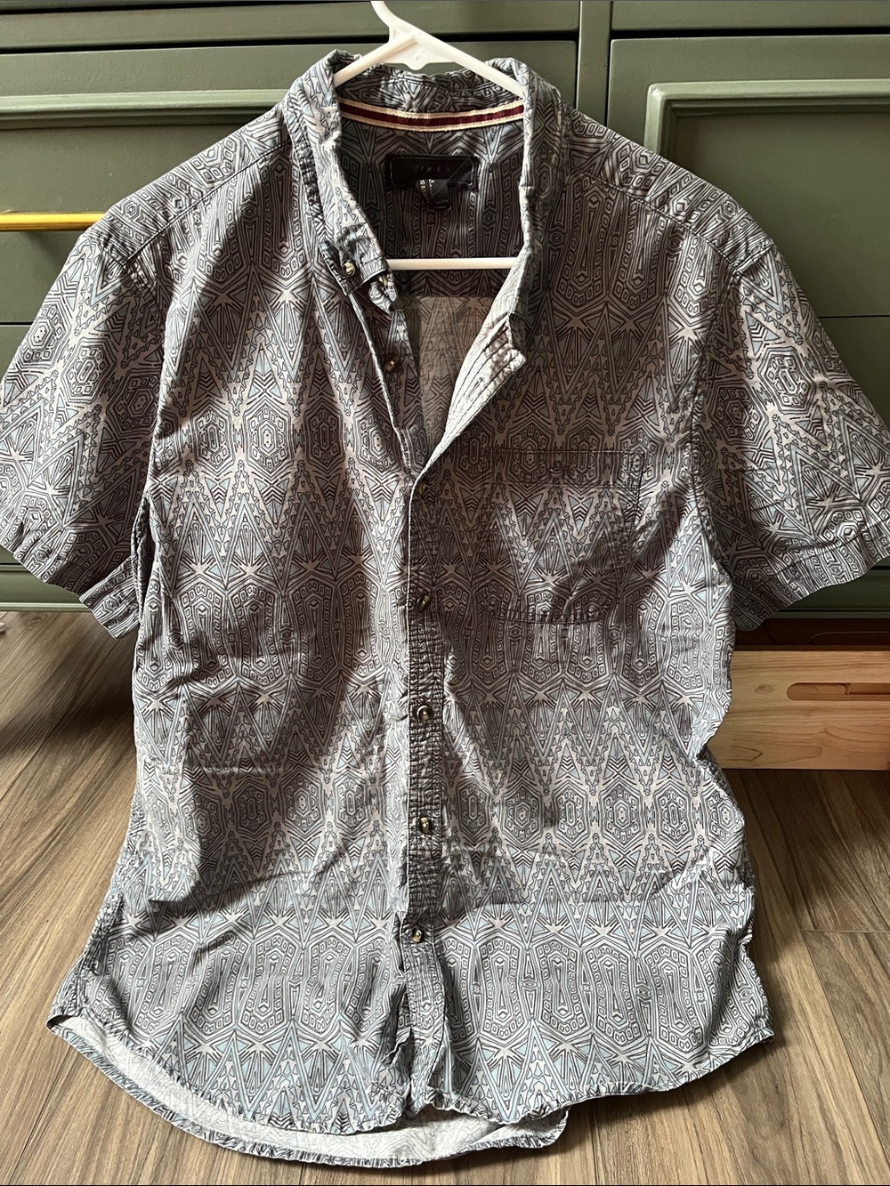 21men Blue Gray Geo Patterned Short-Sleeve Button-Down Shirt